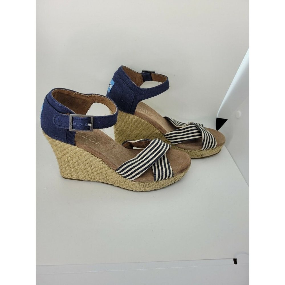Womens Tom's wedge sandals 6.5 Blue Natural
